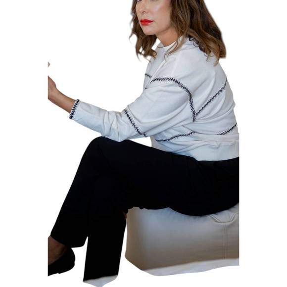 NEW THE GREII sweatshirt crochet stripes in cream and black - Picture 2 of 3